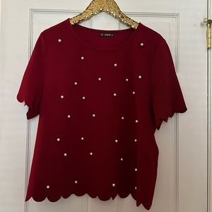 SHEIN Pearl Embellished Scalloped Blouse Size 3X